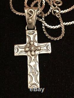 Vintage Sterling Silver Native American Cross Signed Vb Necklace Pendant Navajo