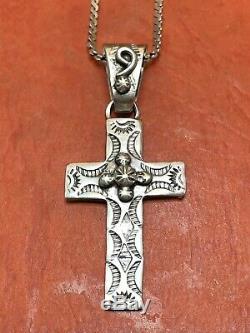 Vintage Sterling Silver Native American Cross Signed Vb Necklace Pendant Navajo