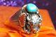 Vintage Sterling Silver Native American Mens Ring Signed Dl Turquoise Red Coral
