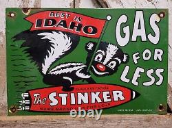 Vintage Stinker Porcelain Sign 1953 Idaho Gas For Less Skunk Gasoline Station