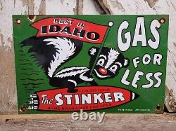 Vintage Stinker Porcelain Sign 1953 Idaho Gas For Less Skunk Gasoline Station