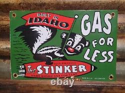 Vintage Stinker Porcelain Sign Idaho Gas For Less Oil Service Skunk Gasoline