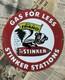 Vintage Stinker Stations Gasoline Fearless Farris 12 Inch Porcelain Enamel Sign