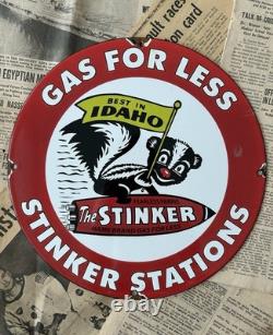 Vintage Stinker Stations Gasoline Fearless Farris 12 Inch Porcelain Enamel Sign