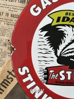 Vintage Stinker Stations Gasoline Fearless Farris 12 Inch Porcelain Enamel Sign