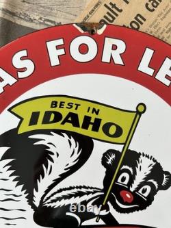 Vintage Stinker Stations Gasoline Fearless Farris 12 Inch Porcelain Enamel Sign