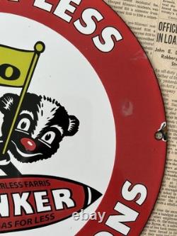 Vintage Stinker Stations Gasoline Fearless Farris 12 Inch Porcelain Enamel Sign