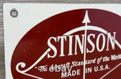 Vintage Stinson Aircraft Porcelain Sign Dealership Gas Oil Hangar Airplane