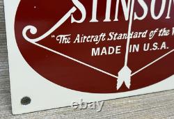 Vintage Stinson Aircraft Porcelain Sign Dealership Gas Oil Hangar Airplane