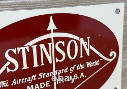 Vintage Stinson Aircraft Porcelain Sign Dealership Gas Oil Hangar Airplane