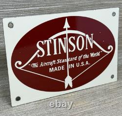 Vintage Stinson Aircraft Porcelain Sign Dealership Gas Oil Hangar Airplane