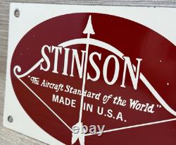 Vintage Stinson Aircraft Porcelain Sign Dealership Gas Oil Hangar Airplane