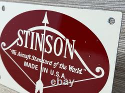 Vintage Stinson Aircraft Porcelain Sign Dealership Gas Oil Hangar Airplane