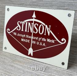 Vintage Stinson Aircraft Porcelain Sign Dealership Gas Oil Hangar Airplane