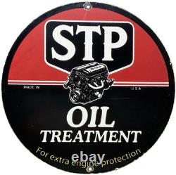 Vintage Stp Oil Treatment Porcelain Sign Mechanic Gas Station Motor Oil Pump