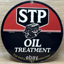 Vintage Stp Oil Treatment Porcelain Sign Mechanic Gas Station Motor Oil Pump