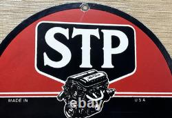 Vintage Stp Oil Treatment Porcelain Sign Mechanic Gas Station Motor Oil Pump