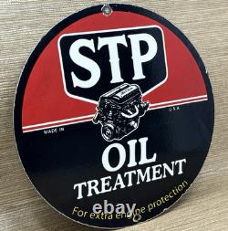 Vintage Stp Oil Treatment Porcelain Sign Mechanic Gas Station Motor Oil Pump