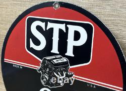 Vintage Stp Oil Treatment Porcelain Sign Mechanic Gas Station Motor Oil Pump