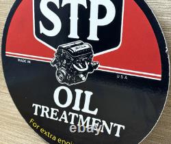 Vintage Stp Oil Treatment Porcelain Sign Mechanic Gas Station Motor Oil Pump