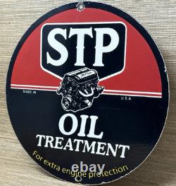 Vintage Stp Oil Treatment Porcelain Sign Mechanic Gas Station Motor Oil Pump