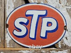 Vintage Stp Porcelain Sign Old 12 Racing Motor Oil Auto Service Garage Oval USA