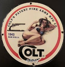 Vintage Style 1943 Colt Firearms Mfg, Co. Porcelain Advertising Sign 12 Inch