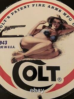 Vintage Style 1943 Colt Firearms Mfg, Co. Porcelain Advertising Sign 12 Inch