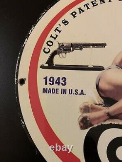 Vintage Style 1943 Colt Firearms Mfg, Co. Porcelain Advertising Sign 12 Inch