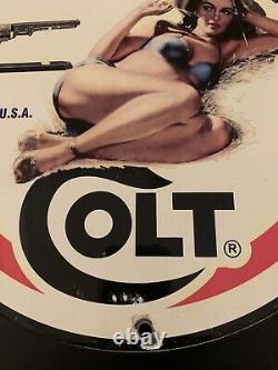 Vintage Style 1943 Colt Firearms Mfg, Co. Porcelain Advertising Sign 12 Inch