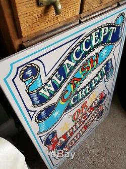 Vintage Style Hand Painted Sign Written Tattoo Fairground Circus cash desk till
