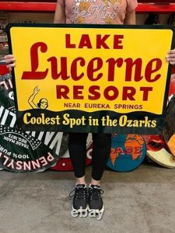 Vintage Style Metal Sign 2 Sided Lake Lucerne NOT Porcelain 34x24 Made USA