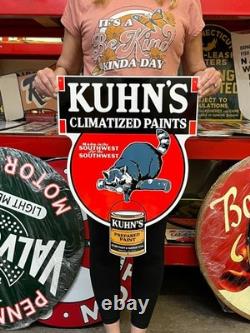 Vintage Style Metal Sign Kuhns Paint Racoon NOT Porcelain 22x16 Made USA