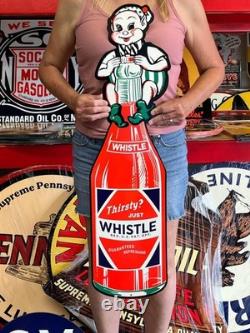Vintage Style Metal Sign Whistle Soda Bottle Elf NOT Porcelain 36x10 Made USA