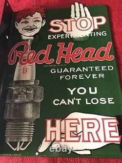 Vintage Style Red Head Spark Plugs Flange Sign 2 Sided 13 1/4 X 9 1/4 Inch