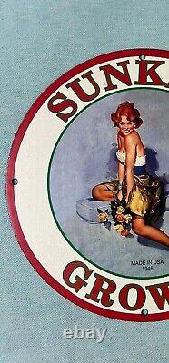 Vintage Sunkist Grower Pinup Girl Porcelain Gas Oil Soda Drink Garage Plate Sign