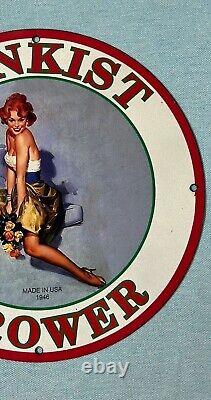 Vintage Sunkist Grower Pinup Girl Porcelain Gas Oil Soda Drink Garage Plate Sign