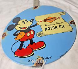 Vintage Sunoco Disney Mickey Mouse Porcelain Sign Pump Plate Gas Station Oil