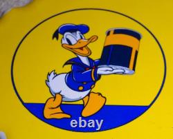 Vintage Sunoco Gasoline? & Donald Duck Walt Disney 12 Porcelain Metal Oil Sign
