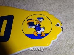 Vintage Sunoco Gasoline? & Donald Duck Walt Disney 12 Porcelain Metal Oil Sign