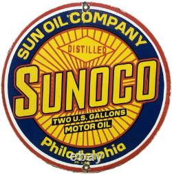 Vintage Sunoco Gasoline Porcelain Sign Dealership Gas Station Motor Oil