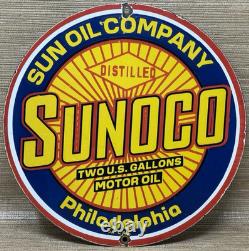 Vintage Sunoco Gasoline Porcelain Sign Dealership Gas Station Motor Oil
