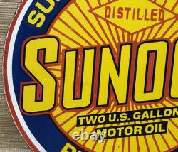 Vintage Sunoco Gasoline Porcelain Sign Dealership Gas Station Motor Oil