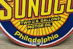 Vintage Sunoco Gasoline Porcelain Sign Dealership Gas Station Motor Oil