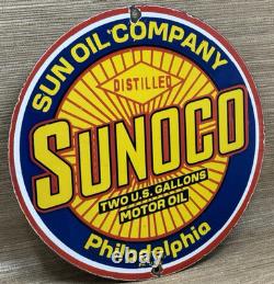 Vintage Sunoco Gasoline Porcelain Sign Dealership Gas Station Motor Oil