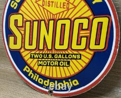 Vintage Sunoco Gasoline Porcelain Sign Dealership Gas Station Motor Oil