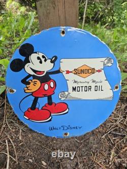 Vintage Sunoco Gasoline Porcelain Sign Walt Disney Mickey Mouse Gas Pump Sign