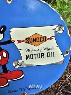 Vintage Sunoco Gasoline Porcelain Sign Walt Disney Mickey Mouse Gas Pump Sign