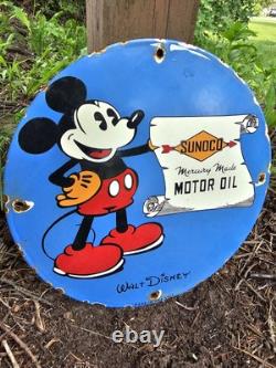 Vintage Sunoco Gasoline Porcelain Sign Walt Disney Mickey Mouse Gas Pump Sign