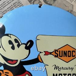 Vintage Sunoco Motor Oil Walt Disney 12 Inch Convex Porcelain Enamel Sign